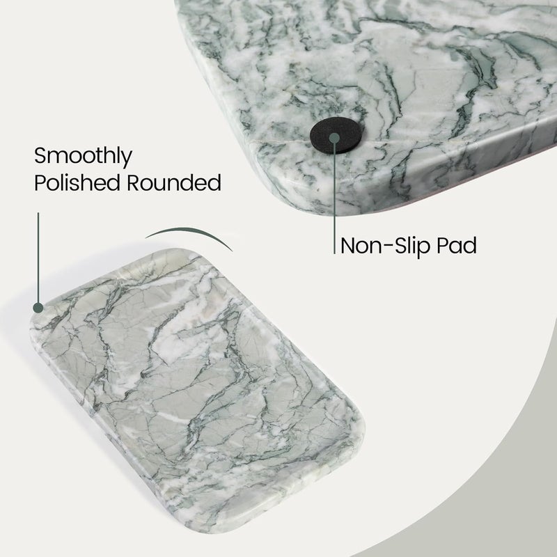 karibiber Vanity Tray, Marble Bathroom Tray Countertop, Decorative Dresser Organizer, Green Stone for Perfume Jewelry Holder Storage for Kitchen Sink(Light Green) - Image 2